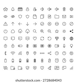 Conjunto de iconos para la gestión de aplicaciones digitales sobre un fondo blanco con precisión de píxeles perfecta