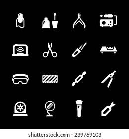 Set icons of manicure isolated on black. Vector illustration