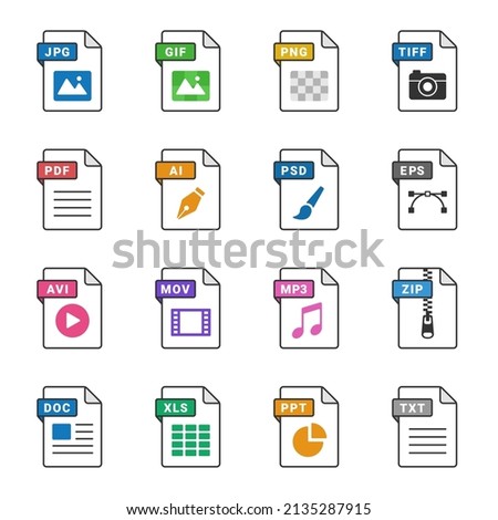A set of icons with many types of extensions.