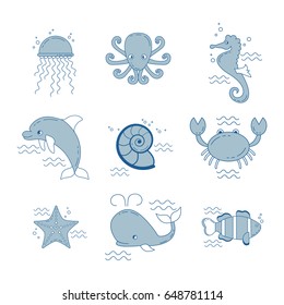 Set of icons marine fauna.