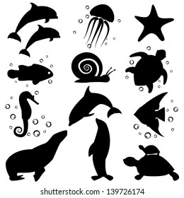 Set Of Icons Marine Life.