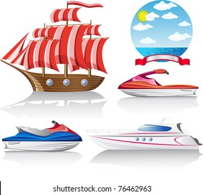 set of icons marine transport vector illustration