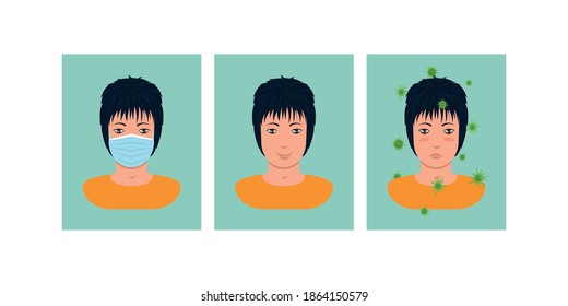 Set Icons Masked Man Without Mask Stock Vector (Royalty Free ...