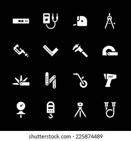 Set icons of measuring tools isolated on black. Vector illustration