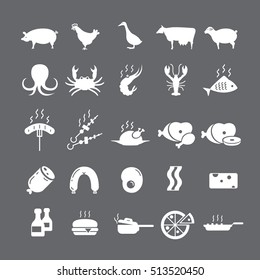 Set of icons with meat and animals