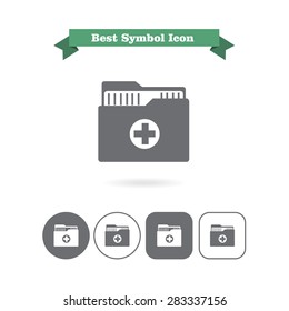 Set of icons with medical history folder, with text on green ribbon