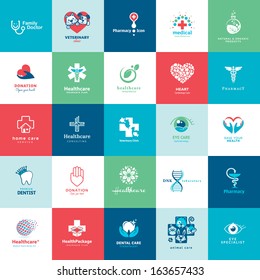 Set of icons for medicine, healthcare, pharmacy, veterinarian, dentist    