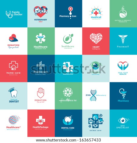 Set of icons for medicine, healthcare, pharmacy, veterinarian, dentist    