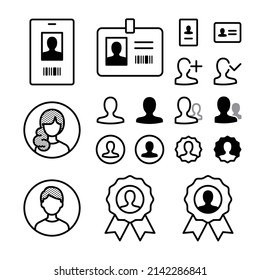 Set Of Icons For Member, Membership, Employee, Member's Card, Employee ID, Entrance Card, ID Card, And Entrance Pass