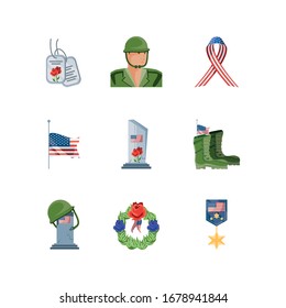 set of icons memorial day on white background vector illustration design