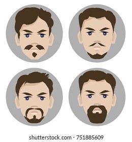 Set icons of men with beard. Vector illustration