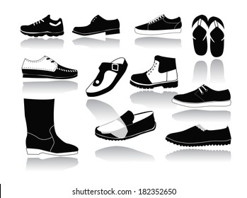 Set icons of men's shoes  man fashion  Silhouette vector 