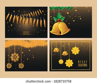 set of icons with merry christmas banners vector illustration design