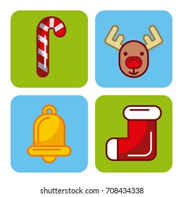 set icons merry christmas decoration celebration ornament
