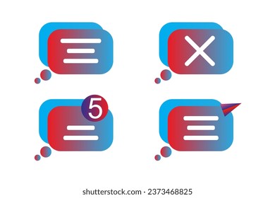 conjunto de iconos mensaje para diseño web colores azul y rojo