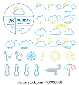 Set of icons meteorology, climate and weather, widget  template.