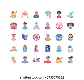 set of icons with methods of prevention of coronavirus infection vector illustration design