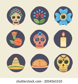 set icons mexican day of dead