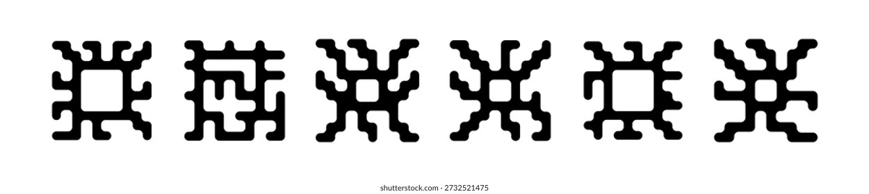 Un conjunto de iconos para microchips, placas de microcircuitos, microprocesadores y placas de circuitos impresos. Una colección de símbolos tecnológicos abstractos de Vector de circuitos electrónicos.