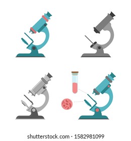 Set of icons of microscopes for conducting experiments.