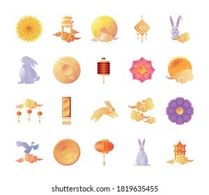 set of icons mid autumn festival over white background vector illustration design