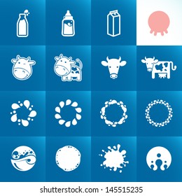 Set of icons for milk. Abstract shapes and elements.