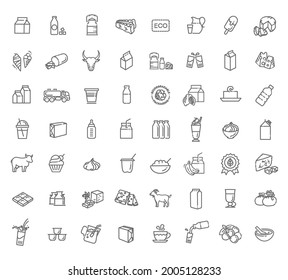 Set of icons for milk. Milk products line icon set