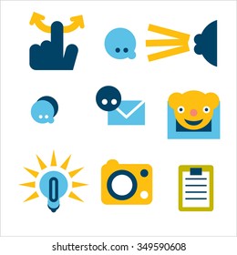 set of icons for mobile apps. Touchscreens applicable. Bright and colorful designs.