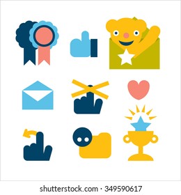set of icons for mobile apps. Touchscreens applicable. Bright and colorful designs.