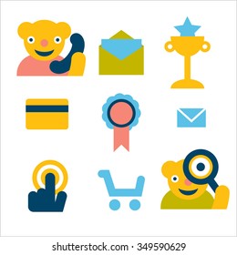 set of icons for mobile apps. Touchscreens applicable. Bright and colorful designs.