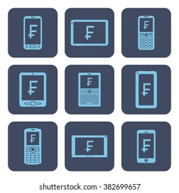 Set of icons - mobile devices with frank symbols on screens