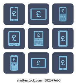 Set of icons - mobile devices with pound symbols on screens