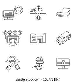 set of icons for mobile virtual reality and working in the office