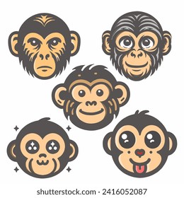 Set of icons of monkey faces