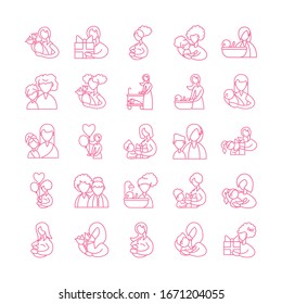 set of icons with mother and baby, line style icon vector illustration design