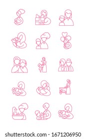 set of icons with mother and baby, line style icon vector illustration design