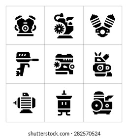 Set icons of motor and engine isolated on white. Vector illustration