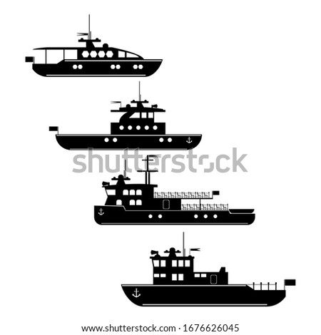 Set icons of motor yachts.Vector silhouette motor yachts.