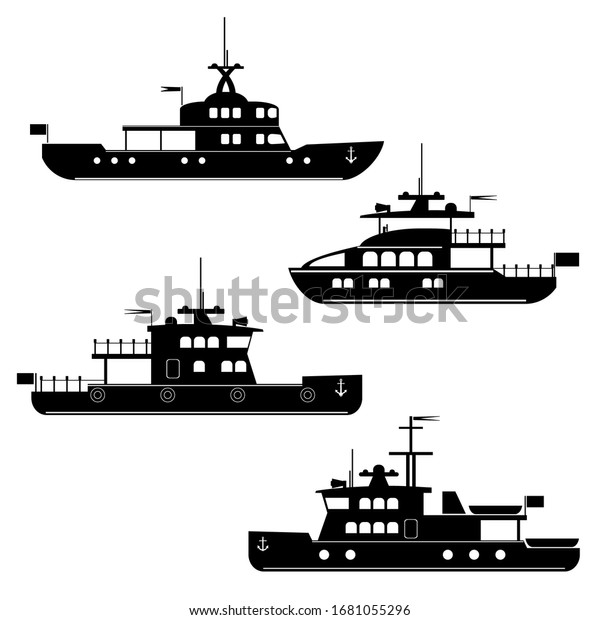 Set Icons Motor Yachtsvector Silhouette Motor Stock Vector (Royalty ...