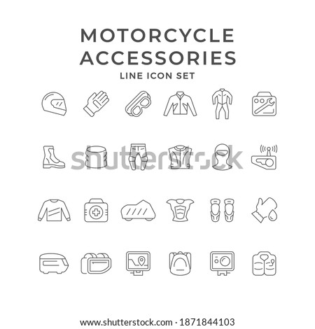 Set icons of motorcycle clothes and accessories