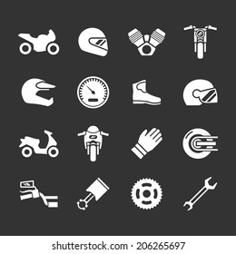 Set icons of motorcycle isolated on black. Vector illustration