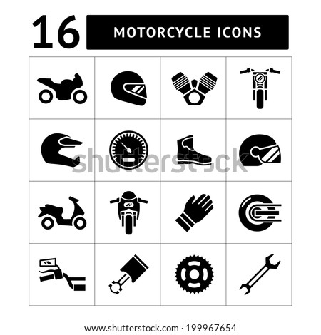 Set icons of motorcycle isolated on white. Vector illustration