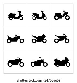 Set icons of motorcycles isolated on white. Vector illustration