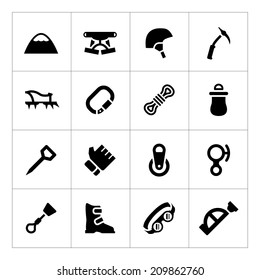 Set icons of mountaineering isolated on white. Vector illustration