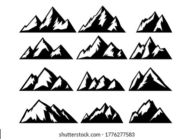 Set of icons of mountains. Design element for logo, emblem, sign, poster, card, banner. Vector illustration