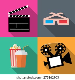 Set icons movies in a flat style vector