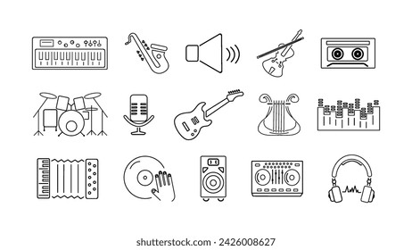 A set of icons with musical instruments. A concept for music and art.