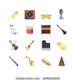 set of icons musical instruments on white background vector illustration design