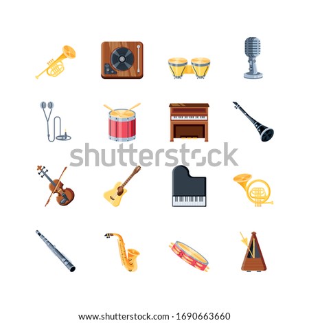 set of icons musical instruments on white background vector illustration design
