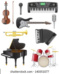 set icons of musical instruments vector illustration isolated on white background